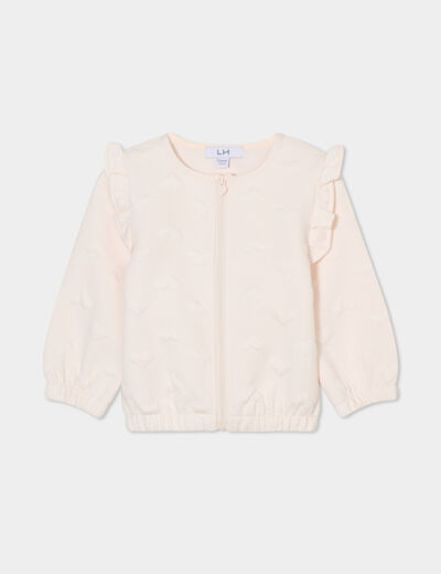 Gilet zipp&eacute; matelass&eacute; coeur &agrave; volants creme b&eacute;b&eacute; fille