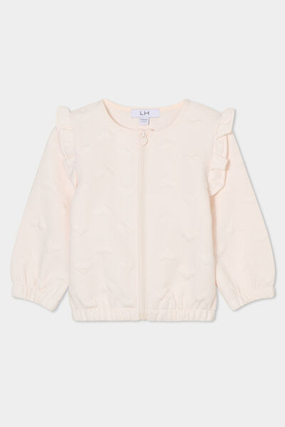 Gilet zipp&eacute; matelass&eacute; coeur &agrave; volants creme b&eacute;b&eacute; fille