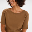 T-shirt col rond manches courtes coton beige femme
