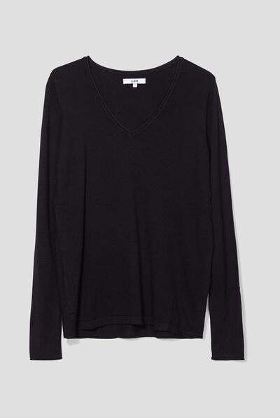Pull avec col en V noir femme