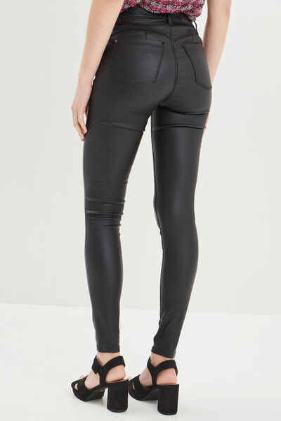 Pantalon enduit skinny push up noir femme