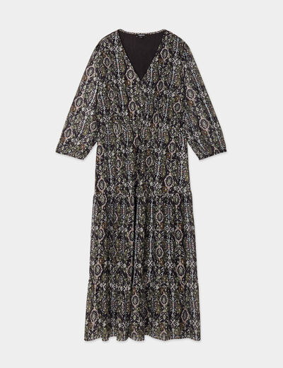 Robe longue évasée manches 3/4 Liberto noir femme
