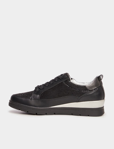 Tennis basses pied large Confortissimo noir femme