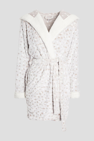 Peignoir ceinturé à capuche sable femme