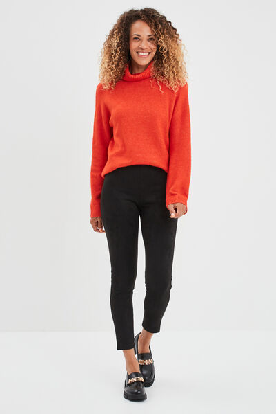 Pantalon suédine slim taille élastiquée noir femme