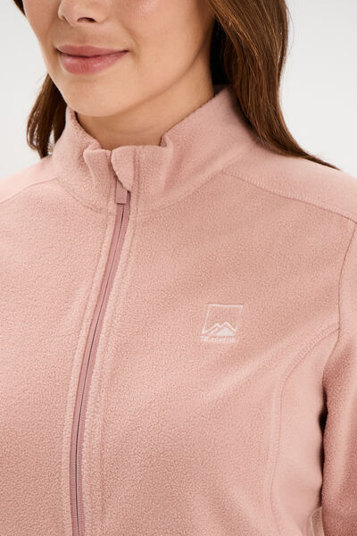 Veste polaire zipp&eacute; manches longues rose poudr&eacute;e femme
