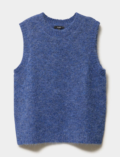 Pull sans manches col rond bleu femme