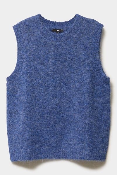 Pull sans manches col rond bleu femme