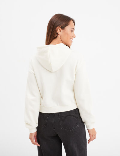 Sweat à capuche hoodie cropped Stitch ivoire femme