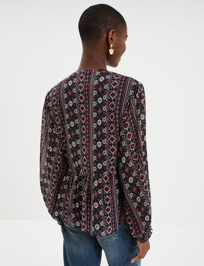 Blouse fluide en voile manches longues noir femme