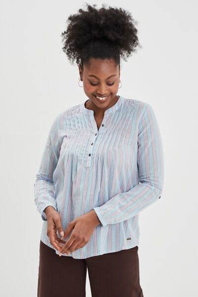 Blouse manches 3/4 bleu clair femme