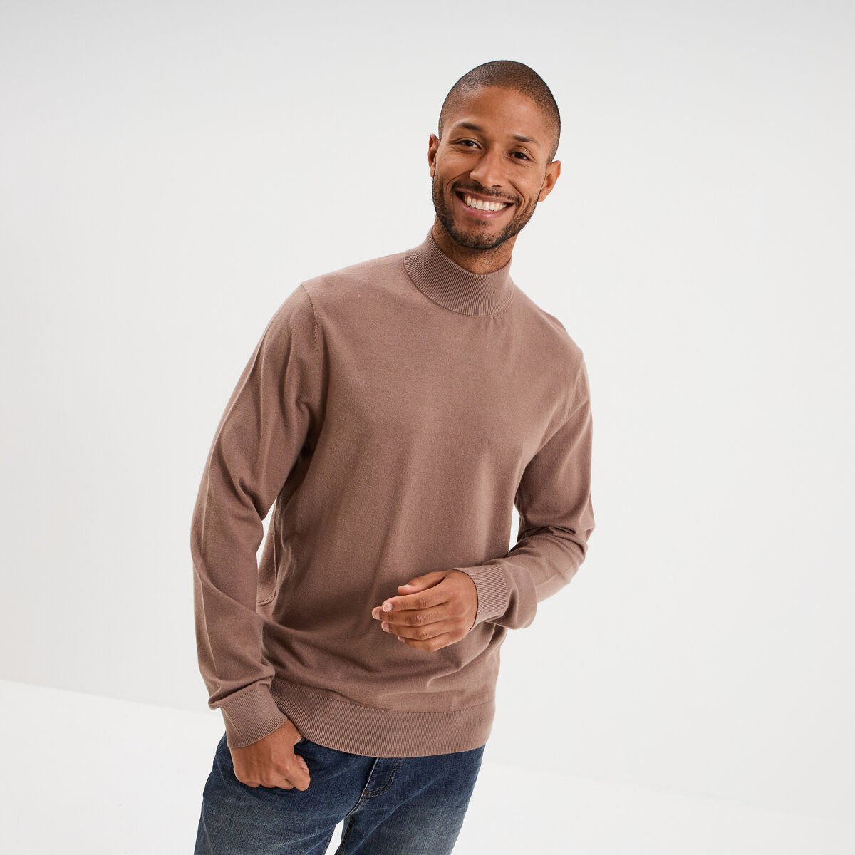 Pull col montant manches longues gris homme