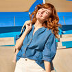 Blouse manches ballons en jean coton denim stone femme