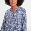 Chemise manches longues col mao bleu gris femme
