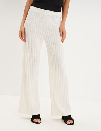 Pantalon large effet crochet &eacute;lastiqu&eacute; ecru femme