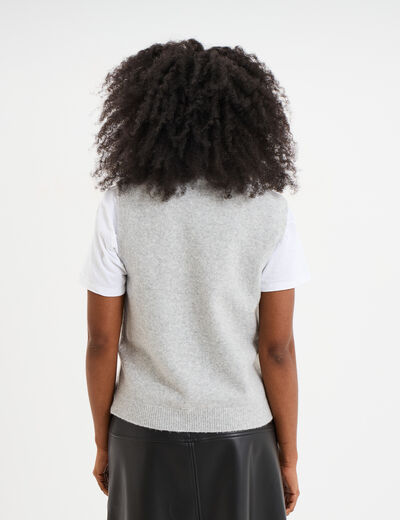 Pull sans manches col rond gris clair femme