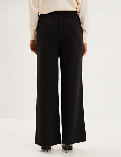 Pantalon &agrave; ponts flare effet cr&ecirc;pe noir femme