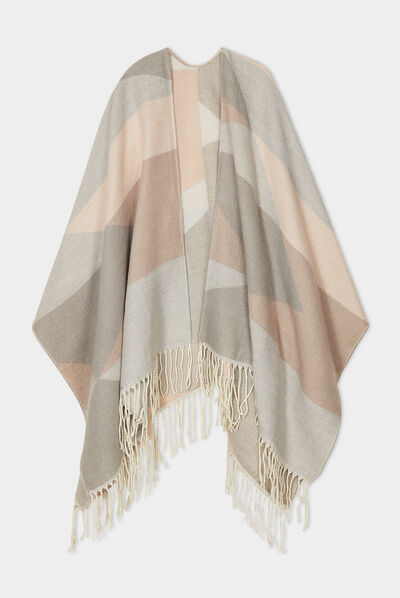 Poncho à franges gris clair femme