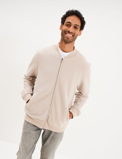 Gilet reli&eacute;f&eacute; manches longues zipp&eacute; gris clair homme