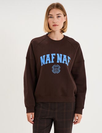 Sweat oversize logo NAF NAF brod&eacute; marron fonc&eacute; femme