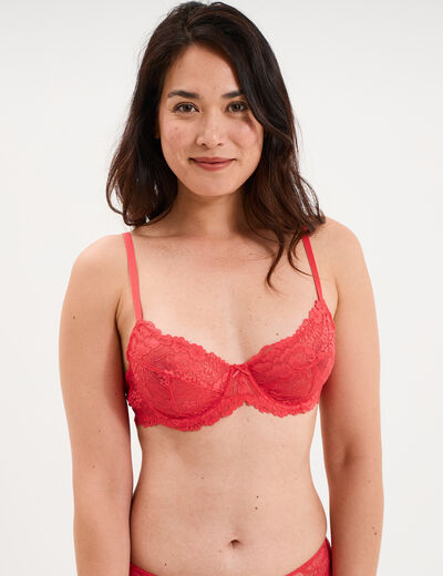 Soutien-gorge embo&icirc;tant dentelle rouge corail femme