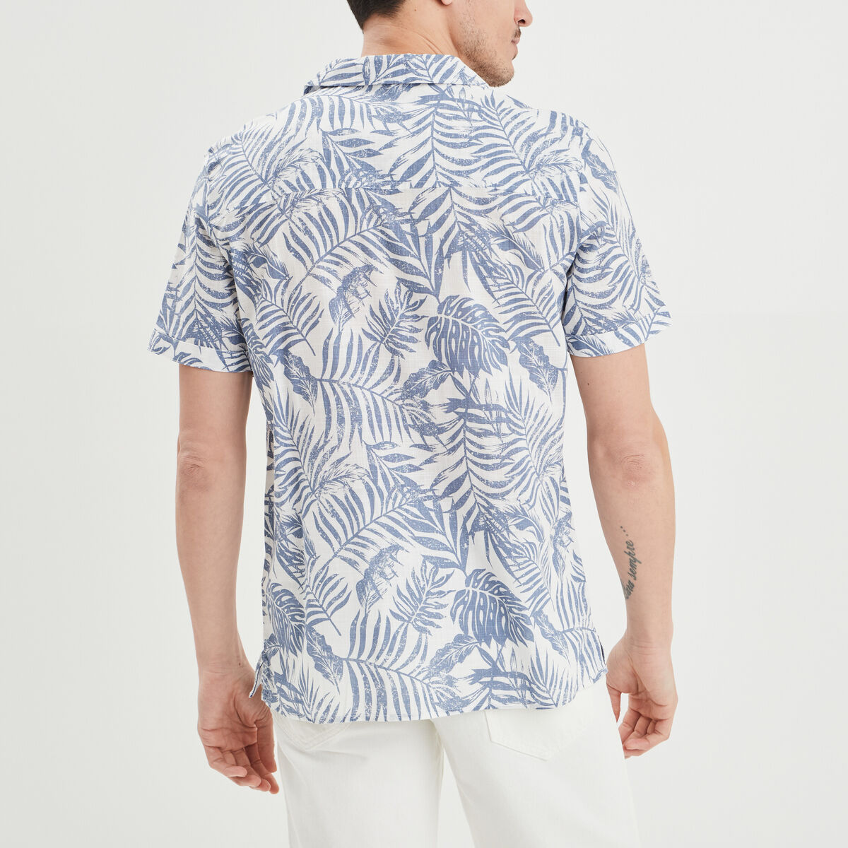 Chemise en coton manches courtes bleu homme