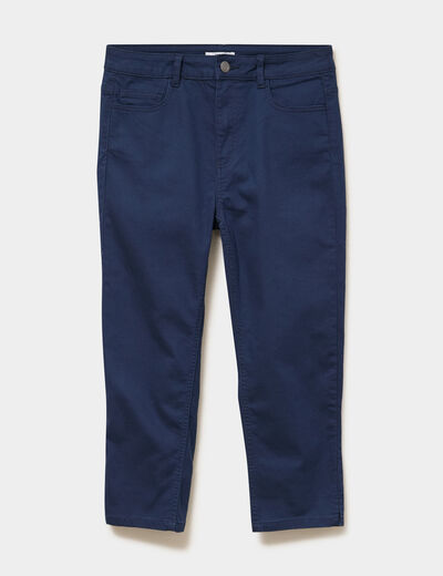 Pantalon capri slim twill 5 poches bleu marine femme