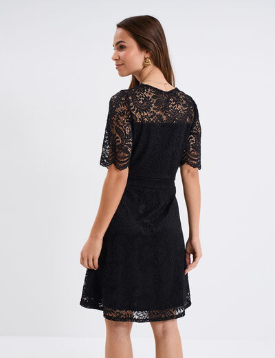 Robe courte dentelle manches courtes noir femme