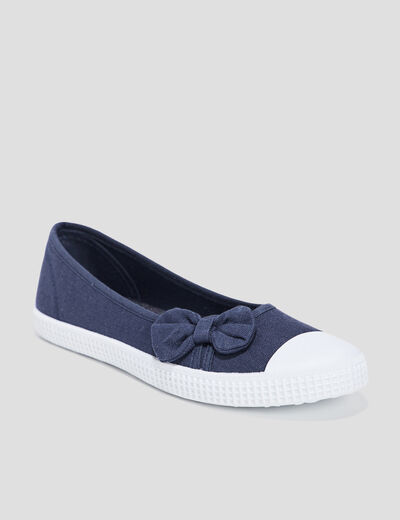Ballerines en toile avec noeuds bleu marine femme