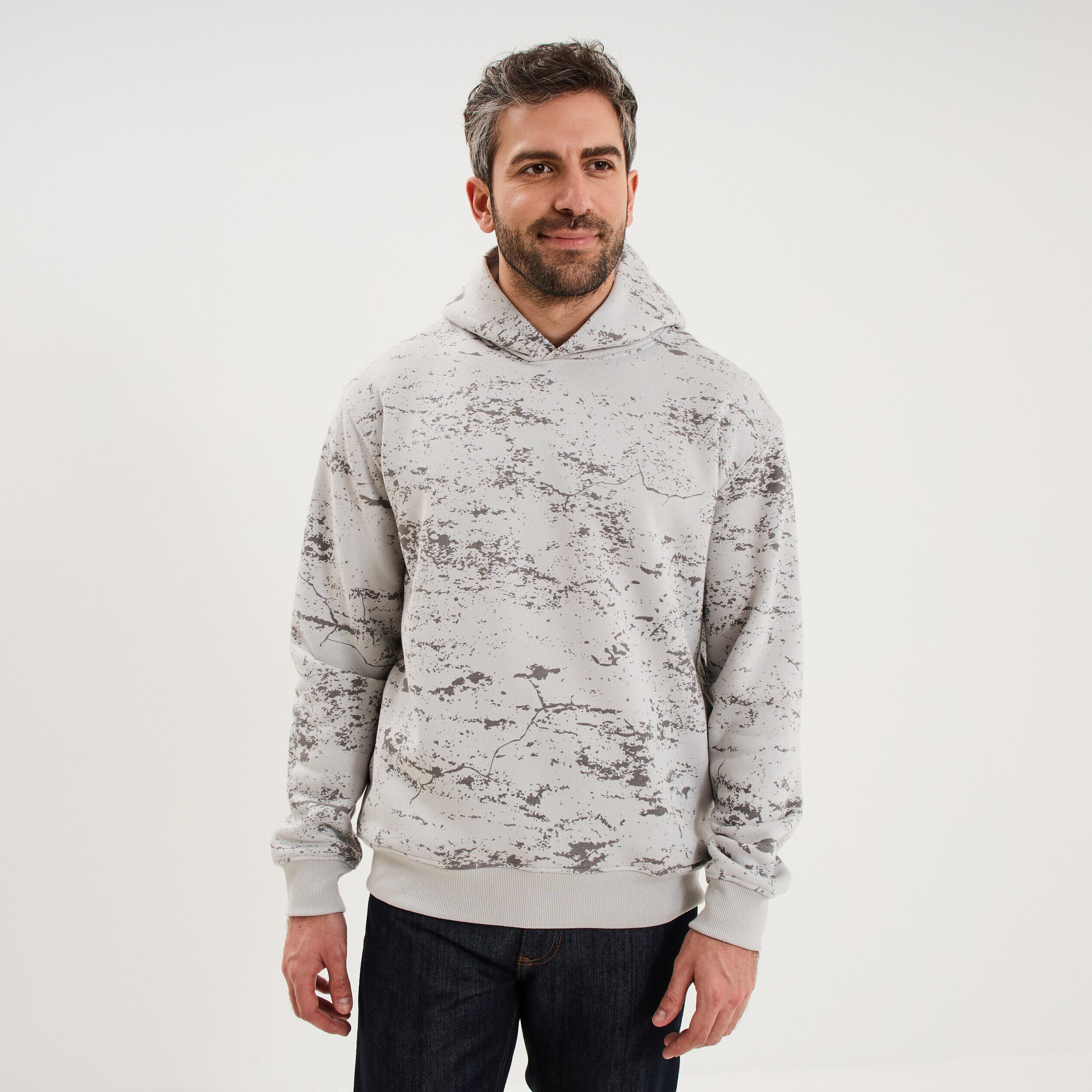 Sweat hoodie à capuche molleton gris homme LIBERTO