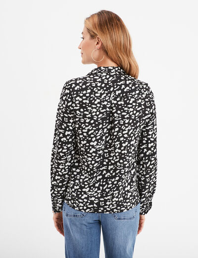 Blouse effet satin col en V à revers noir femme