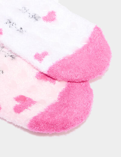 Lot 2 paires chaussettes d'int&eacute;rieur rose fille
