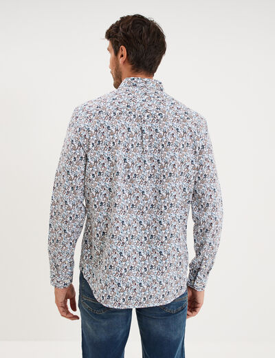 Chemise droite imprim&eacute;e manches longues ecru homme