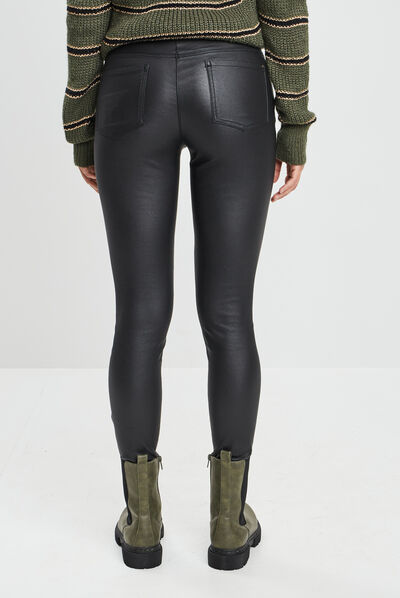 Pantalon skinny enduit noir femme