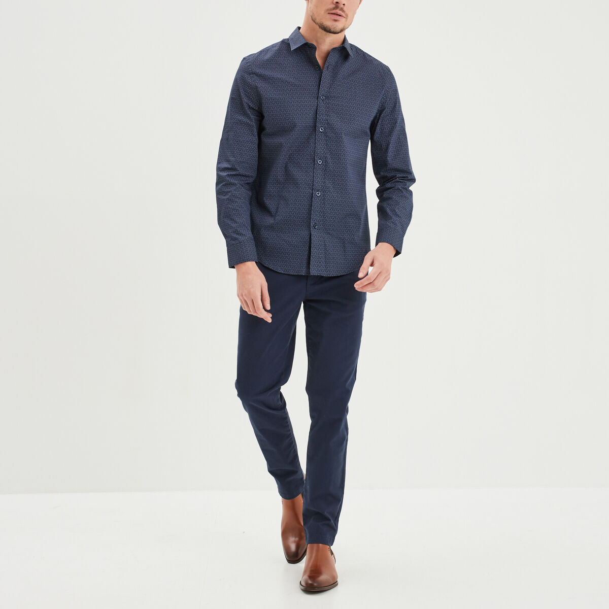 Pantalon chino slim coton bleu marine homme