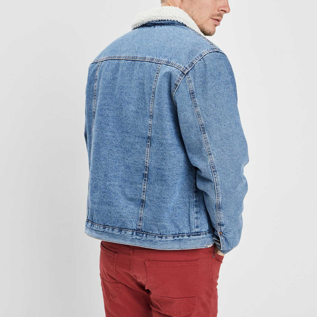 Veste en jean col fourré denim double stone homme