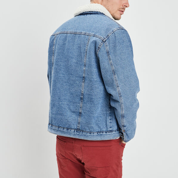 Veste en jean col fourré denim double stone homme