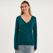 Pull col en V manches longues vert fonc&eacute; femme