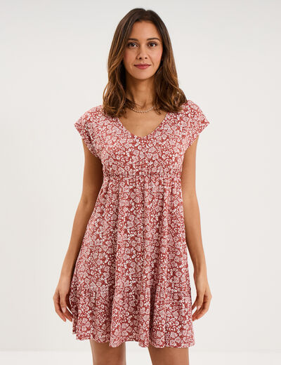 Robe patineuse manches courtes terracotta femme