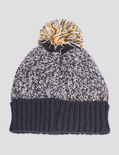 Bonnet tricot&eacute; avec pompon sur le haut jaune moutarde gar&ccedil;on