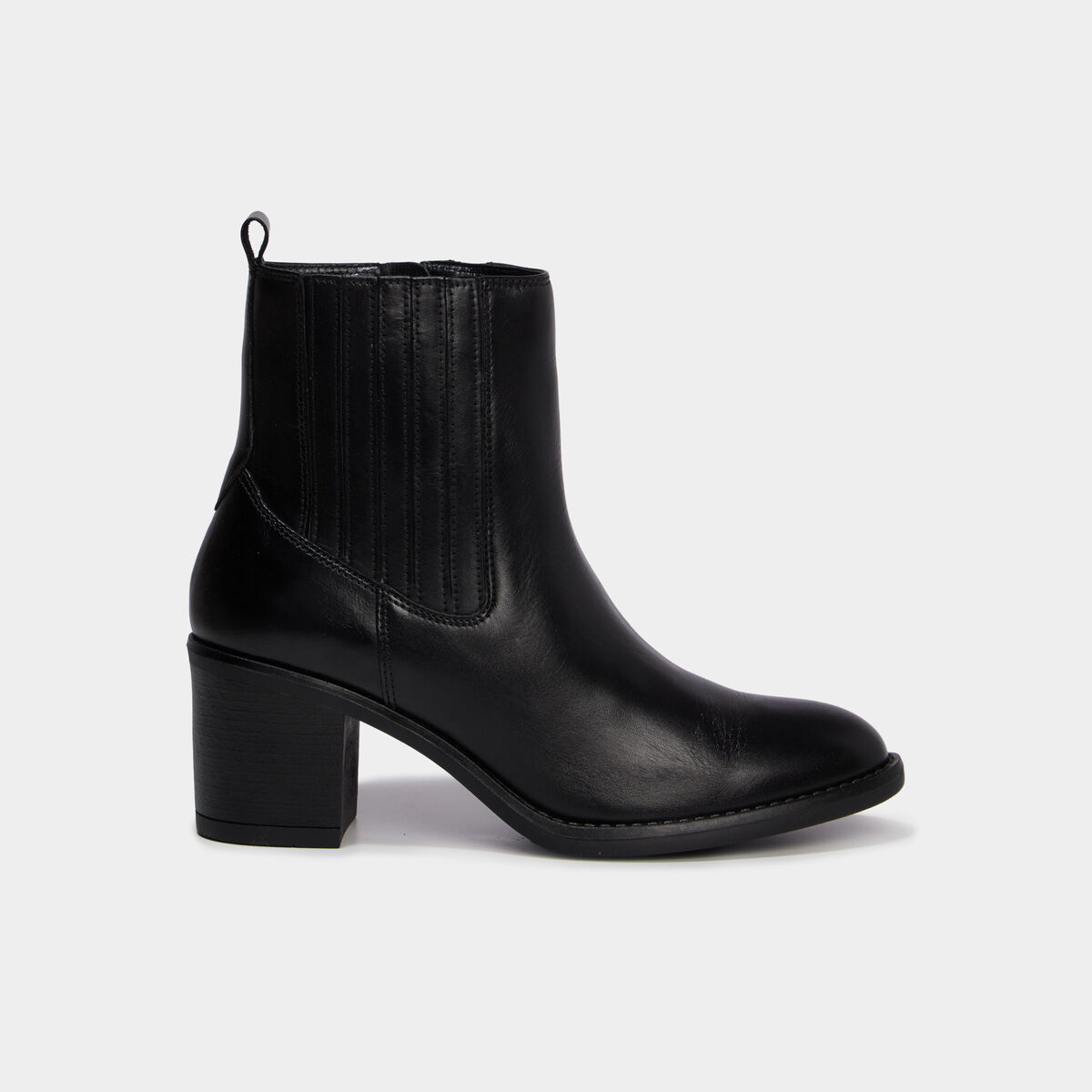 Boots en cuir &agrave; talons noir femme