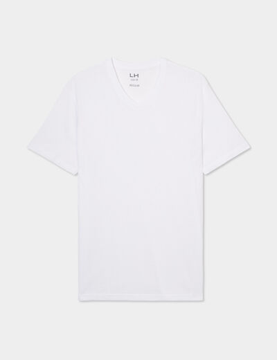 T-shirt manches courtes coton col V blanc homme