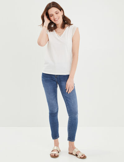 Jean stretch slim 7/8 ème denim stone femme