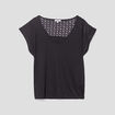 T-shirt col en V dentelle épaules et dos noir femme