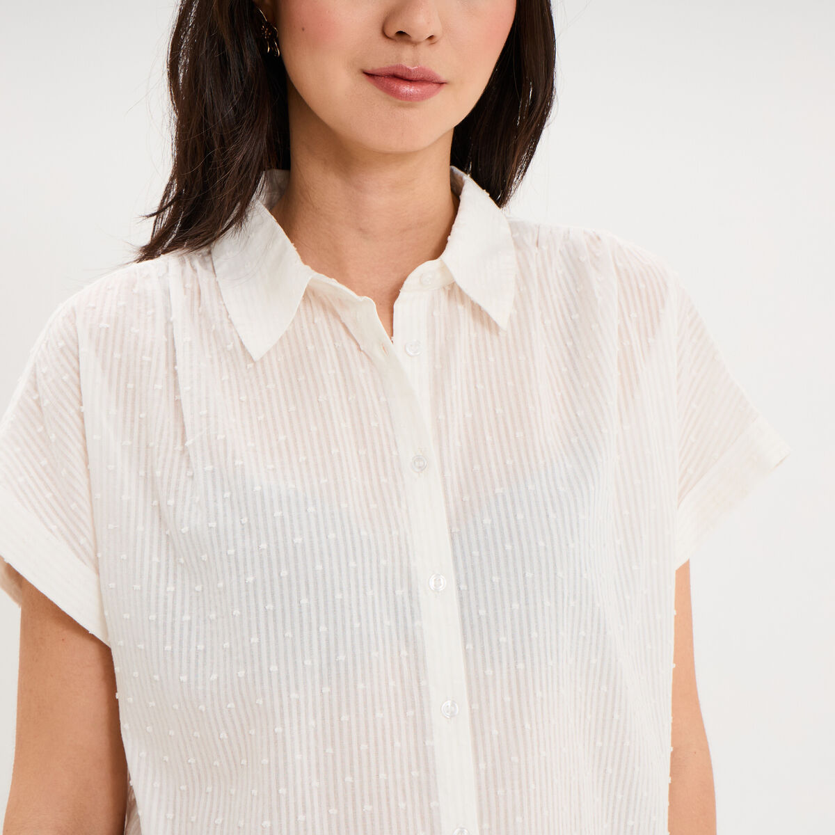 Chemise manches courtes coton blanc femme