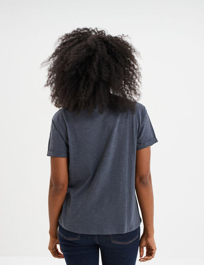 T-shirt manches courtes coton bleu gris femme