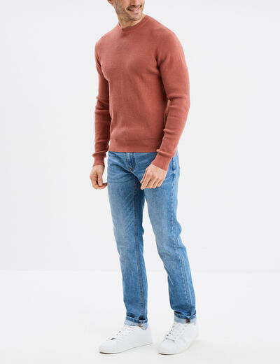 Pull avec col rond à relief vieux rose homme