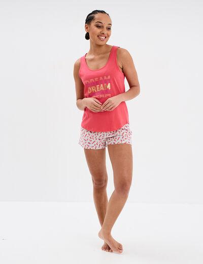 Ensemble pyjama short et débardeur coton vieux rose femme