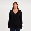 Pull fin col en V manches longues noir femme grande taille