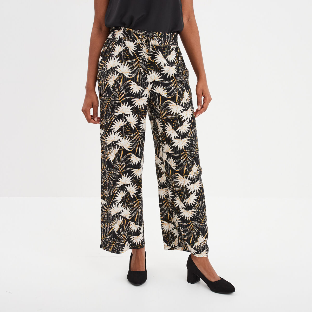 Pantalon large fluide noir femme